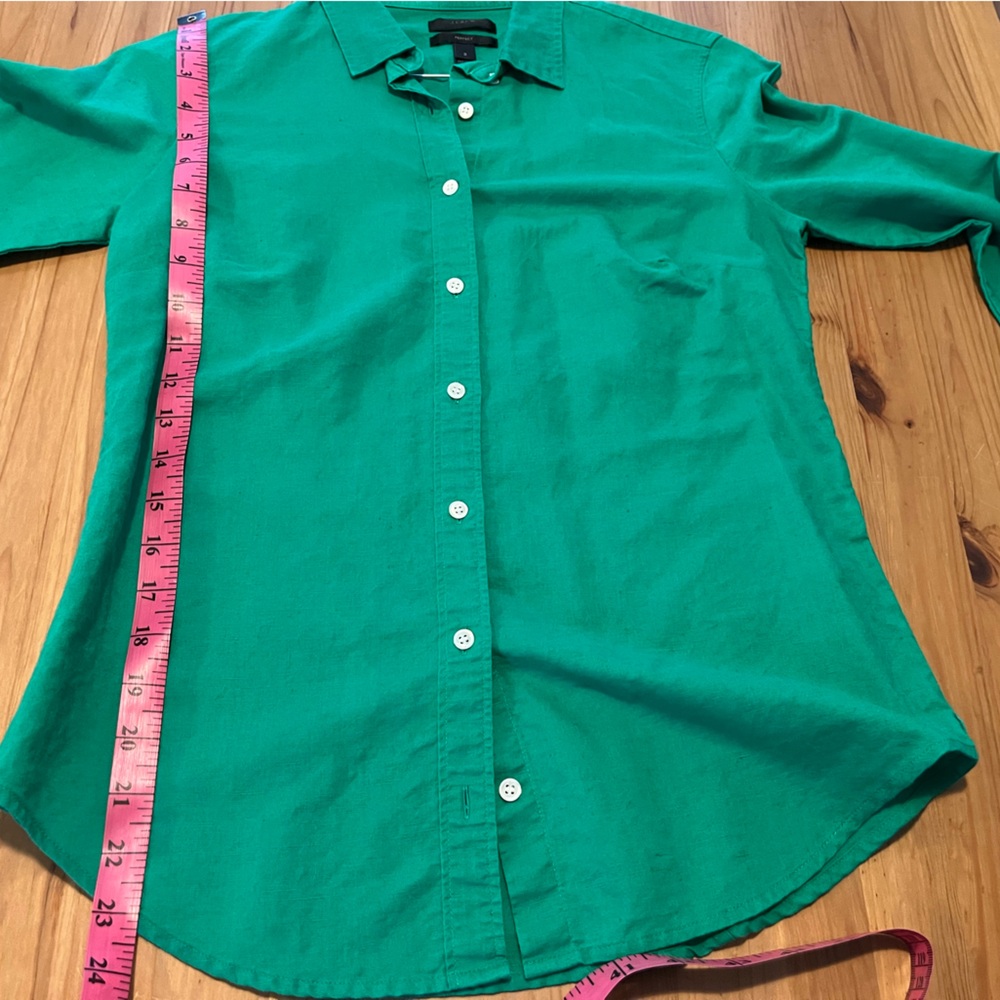 J. Crew Linen Green Perfect Shirt - Picture 8 of 9